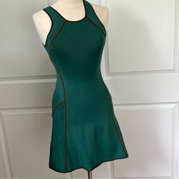 Rare ALC A.L.C. 2013 size S Knit Fit n Flare Mini Dress Spruce Green Khaki Black - Picture 1 of 5